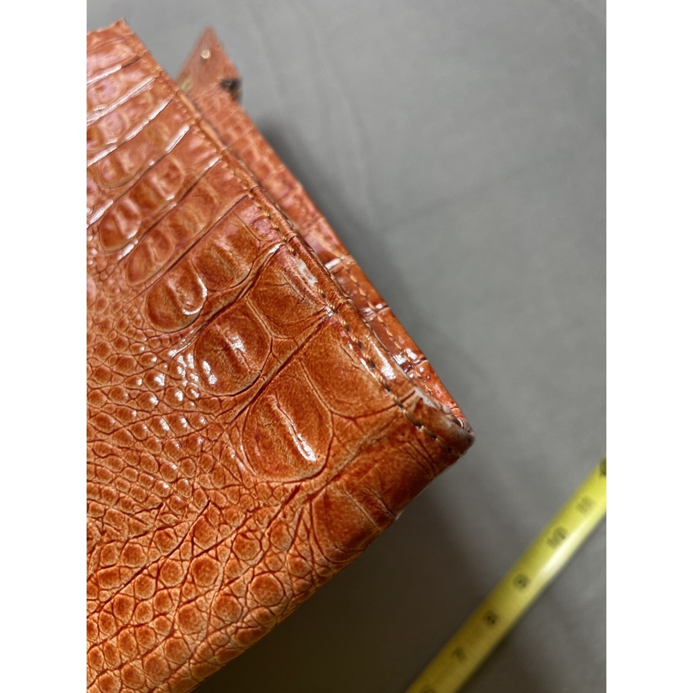 Vtg Crocodile Print Envelope Clutch Burnt Orange Large Purse Y2K Faux‎ Leather - Picture 13 of 16